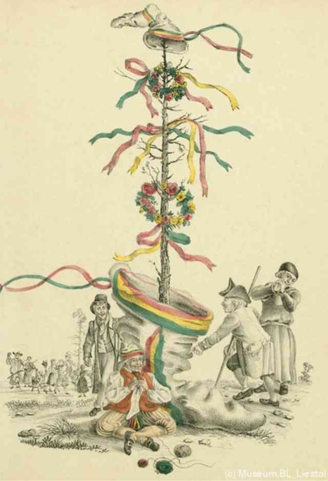 Freiheitsbaum von Binningen BL 1832, Karikatur von Ludwig Adam Kelterborn